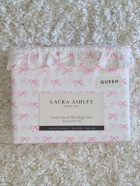 Laura Ashley Pink Bow Ruffle Queen Sheet Set